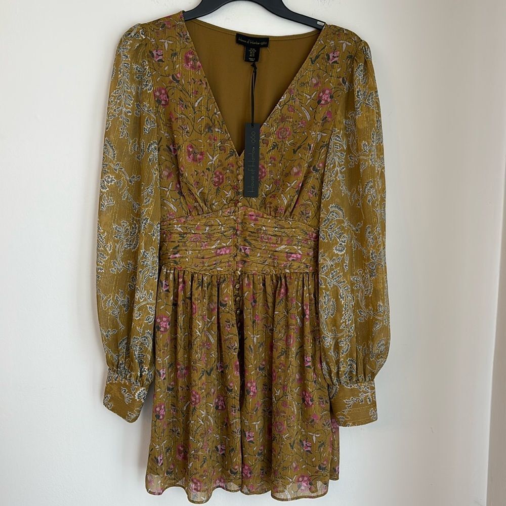 Revolve House of Harlow 1960 Floral Long Sleeve sheer Fall Mini Dress XS NWT!